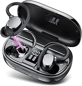 Ear Buds Wireless Bluetooth Earbuds Sport 2026 New Bluetooth 5.3 Headphones with LED Display 128H Playtime Powerful Bass Over Ear Earphones with Earhooks IP7 Waterproof for Gym/Running/Workout
