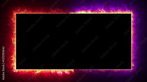Bright neon fire red and purple effect rectangle frame Loop background. Animation of glowing neon rectangles abstract background - seamless loop