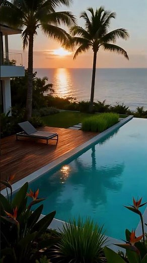 Sunset Escape: Luxury Poolside Oasis with Tropical Vibes