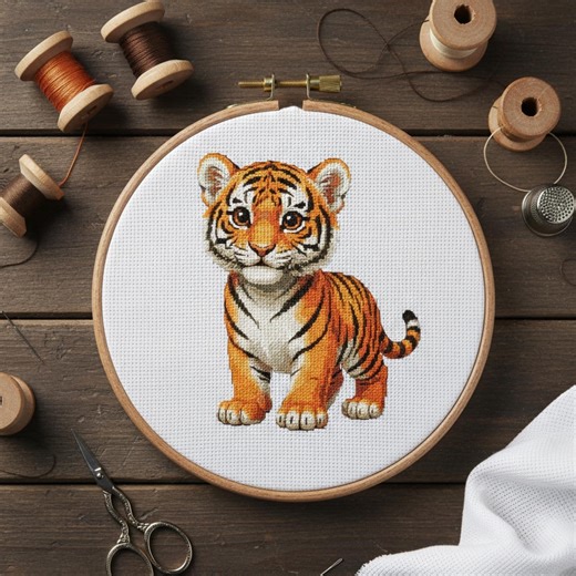 Tiger Cross Stitch Pattern | Jungle Big Cat Embroidery Design (PDF) - Etsy