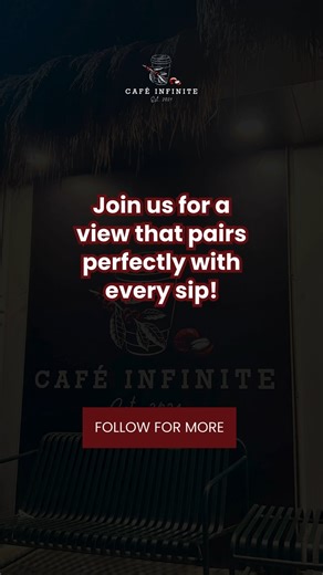 Savor your coffee experience at Cafe Infinite's Overlook Oasis. ☕️✨ Sip with a view, where every cup is a journey and every skyline tells a story. #SkylineSips #CafeInfiniteViews #BrewsWithAView | Café Infinite - Angono
