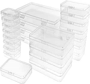 Guyuyii 24-Piece Small Plastic Storage Containers with Lids - Assorted Sizes Rectangular Small Organizer Box for Beads, Jewelry, Game Tokens & Hardware - Portable Flip-Top Case for Arts and Crafts