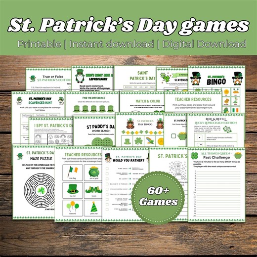 St. Patrick's Day Games Bundle, Printable Party Activities (Digital Download)