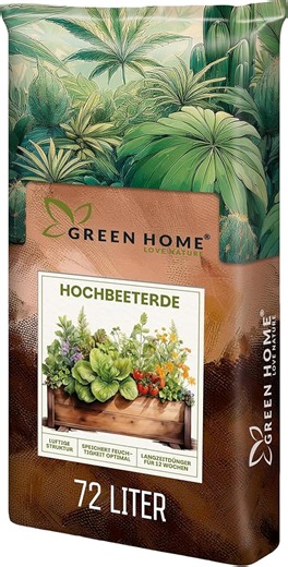 Green Home Hochbeeterde 72L - Hochbeet Erde mit Perliten, Kokosfasern, Rindenhumus & Weißtorf - gebrauchsfertige Erde für Gemüse, Kräuter und Hochbeet Grundfüllung - strukturstabile Gemüseerde