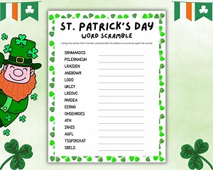 St. Patrick’s Day Word Scramble Printable With Answer Key, March Literacy Activity Worksheet for Kids, 6 Bonus Color Pages - Etsy Canada