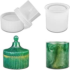 WILTEEXS Storage Box Resin Molds and Pen Holder Resin Molds, Jewelry Box Silicone Molds with Lid, Round Makeup Brush Holder, Epoxy Silicone Mold for DIY Jewelry Organizer Decoration