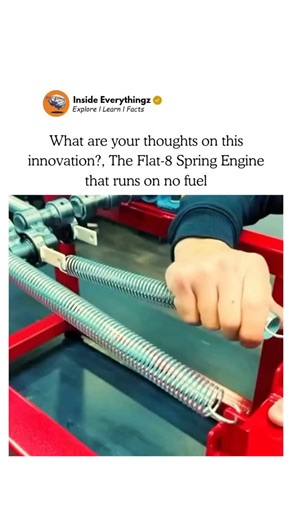 Explore l Learn l Facts on Instagram: "the flat-8 spring engine that runs on no fuel is an intriguing innovation that challenges traditional ideas of mechanical power. instead of relying on combustion or electricity, this engine uses tightly wound springs to store and release energy, converting mechanical tension into rotational motion. its flat, compact design allows for efficient energy transfer and smooth operation, making it an impressive example of creative engineering. while it may not yet