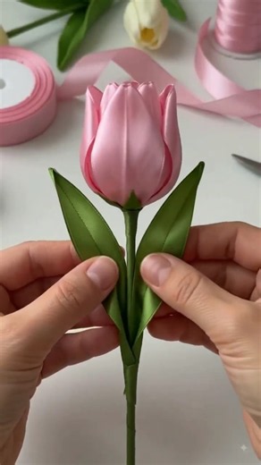 Diy Ribbon Tulip 🌷 🎀 .#art #diy #creativity #ribbon #art #shorts #viral #trending #youtube #fyp #yt