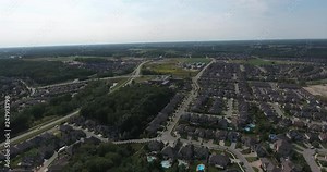 Rotate Over Water Bridge City Residential Neighborhood And Golf Course Blue Pools