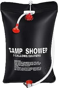 Outdoor Portable Solar Camping Shower Bag 5 Gallon / 20L, Water Rinse Kit for Camp Shower Tent, Hand Washing Station for Camp Sink, Sun Heat Rinsekit System for Hiking, Fishing, Road Traveling