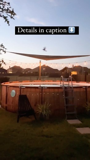From 🥵to 😎 Supply list below👇 . . After two months of consecutive 100 plus degree temps and the Texas sun beating down on us we decided to add a little shade to our above ground pool. Here’s what we did… Supplies: 3 - 10 foot 4x4 posts 3 - 24” post anchors (get from Home Depot or Amazon) 3 - Heavy Duty Eye Screws 3 - Solar Post Light Caps (Amazon or Home Depot) 1 - String Light / Shade Sail Kit (Amazon) 1 - Triangluar shade 14x10x10 (Amazon any size up to 18x18x18 for desired amount of shade)
