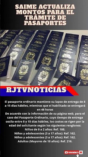 Saime actualiza montos para el trámite de pasaportes