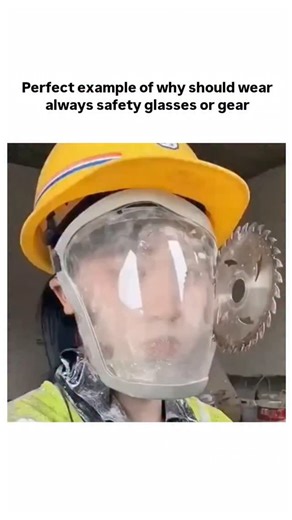 Thetrandinglab.48 on Instagram: "The post features a 14-second video of construction workers using an angle grinder, where a disc suddenly detaches and impacts a face shield, illustrating the lifesaving potential of protective gear without causing injury. Replies show divided opinions, with many praising the safety message while others question its authenticity due to the steady handheld footage, suggesting it could be staged for virality. Real-world data supports the emphasis on eye protection;
