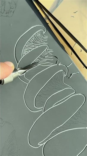 Carving some oyster mushrooms for my November print club!