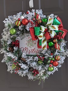 Snow Frosted Pine Christmas Wreath, Flocked Pine Winter Wreath With Sign - Etsy
