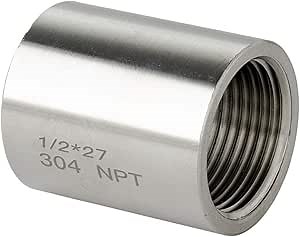 Quickun 304 Stainless Steel Pipe Coupling Fitting, 1/2" x 1/2" Female Pipe Coupler Connector Adapter Fitting (1" Length)
