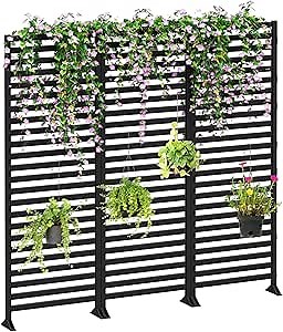 Privacy Screen Fence Panels 12 Pack Decorative Garden Fence Animal Barrier Border Trash Can Enclosure with T-Shaped Base Dog Fence Outdoor for Yard Patio Landscape Black