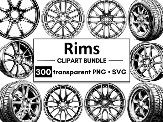 Rims Clipart Bundle: 300 Black and White Vector Files (PNG, SVG) - Etsy