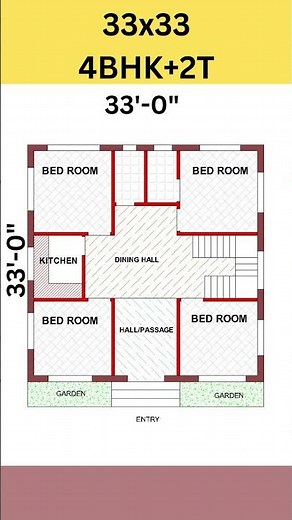 33x33 4 bed room ka makan, 33*33 house plan, 33 by 33 home design #shorts #homeplan #housedesign