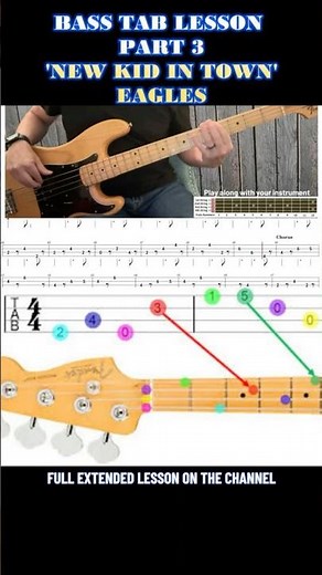 NEW KID IN TOWN - EAGLES - FRANKS BASS LESSONS + Instrumental Track & TAB #basslesson part 3 of 5