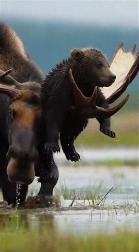 Moose rescues a bear cub #animals #viral #rescue #wildlife