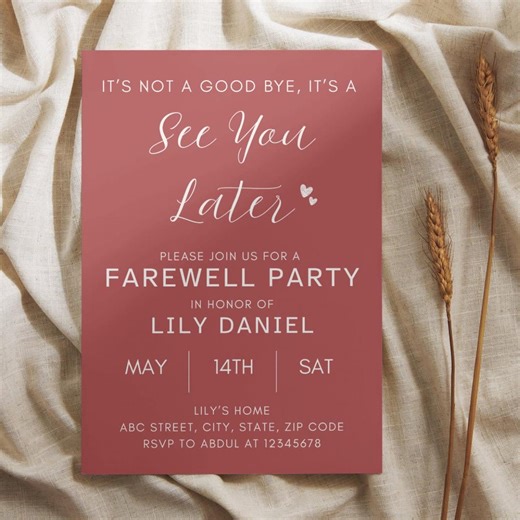 Editable Farewell Party Invitation Goodbye Seeyou Leaving Celebration Modern Elegant Template - Etsy