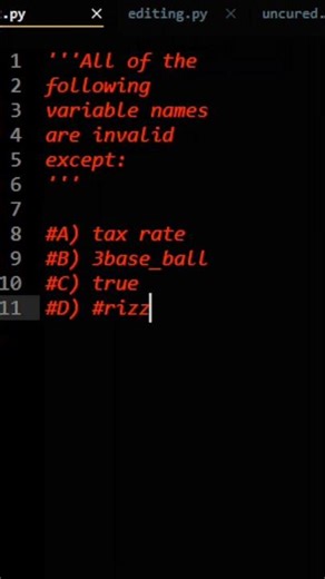 Python Practice Question: Valid Variable Names