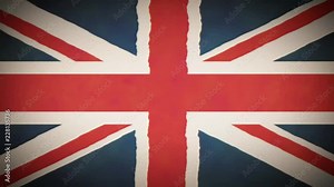 4k United Kingdom Flag Background Loop With Glitch Fx/ Animation of a vintage grunge textured english flag background, with twitch and glitch effects