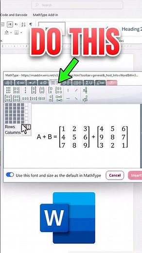 How to INSERT Matrices in Microsoft Word with MathType #tutorial #word