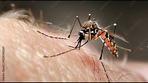 Close-Up Macro Shot of Mosquito on Human Skin with Detailed Insect Features in Natural Light