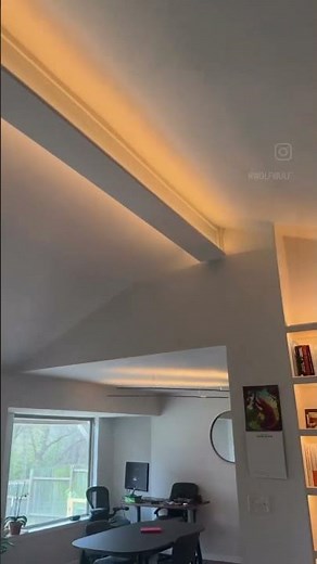 Ambient lighting for vaulted ceiling and dining area. Custom fabricated using 2700k LEDs