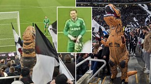 Newcastle Fan Wears T-Rex Costume To Try And Wind Up Everton Goalkeeper Jordan Pickford