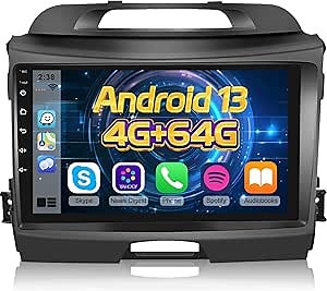 [4+64G] NHOPEEW for KIA Sportage 3 Car Stereo 2010-2016, 9 Inch HD Touchscreen Android Car Radio with Wireless CarPlay and Android Auto, GPS Navi, EQ Audio, WiFi, SWC, Bluetooth + AHD Backup Camera