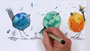 Painting whimsical watercolor birds, a tutorial