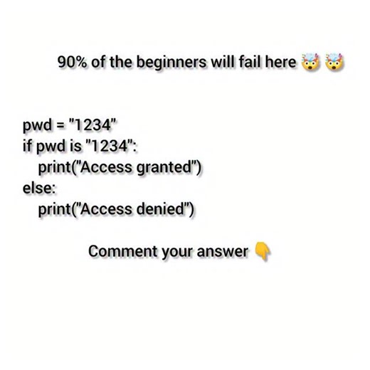PyQuizBytes on Instagram: "90% of the beginners will answer this wrongly🤯 Comment your answer 👇 . . . . #python#programming#reels #viral #code"