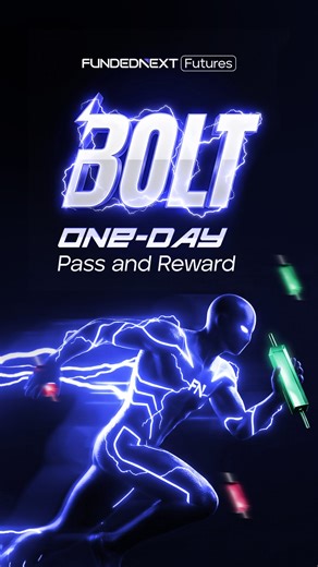 Can you capture lightning in a bottle? You can now. Introducing BOLT — the smart entry point to fast Futures execution from FundedNext Futures. Get your chance at a one-day pass and daily rewards access with the BOLT Challenge. Start a $50K Challenge from just $99.99. Why BOLT No activation fee. No monthly fees. End-of-day trailing drawdown. No minimum Benchmark Days. Tune BOLT to your strategy • No Daily Loss Limit Add-on removes daily interruptions and allows full-intensity execution • No Cons