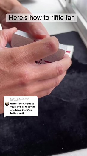 Replying to @sad_animefnaf proving him it's not fake 😂 #rifflefan #foryoupage #playingcards #besttutorial #cardistry #cardfanning