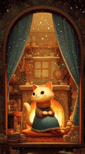 whimsical illustration adorable anthropomorphic feminine cat humanized