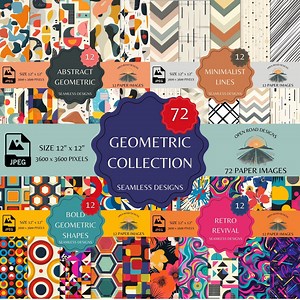 Geometric Collection Bundle | 72 Seamless Digital Patterns | Abstract, Minimalist, Bold, Retro, Zen, Memphis Designs | 12"x12" 300 DPI - Etsy