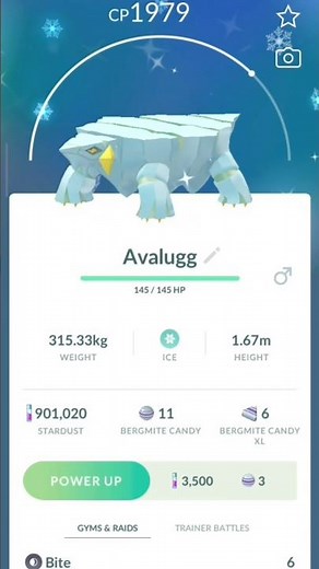Evolving shiny Hisuian Bergmite into massive shiny Avalugg 😯