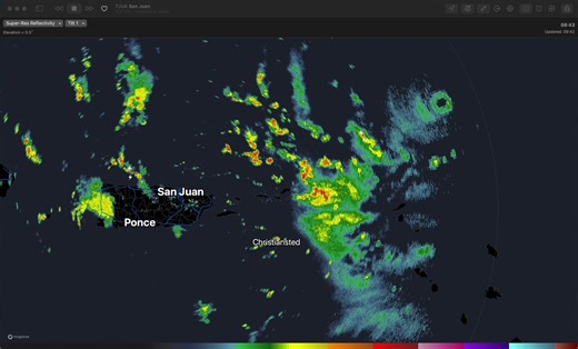2.8K views · 35 reactions |  San Juan's NWS radar (Remember, we have an NWS office there that covers it and the U.S.V.I.) is getting the 'clean' side of the storm. But, you can plainly see the circulation come into view. Its perspective will improve as the storm continues its westward move. | Doc Deason's Weather | Facebook