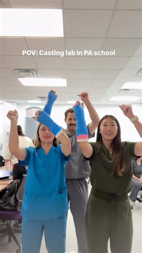 Sydney, PA-S1 on Instagram: "CASTING LAB!!!! 🦴🤕🩼 (there’s no emojis related to casting) Today we learned casting and splinting & we all had the same color cast #twinnem #paschool #physicianassistant #pa #pastudent #lol #prepa #orthobro #cast #splint #reels"