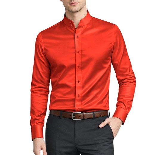 Men's High Band Mandarin Collar Shirt Shiny Glossy Red Satin Disco Evening Party Top - Etsy UK