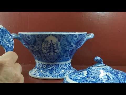 Antique Spode Net Pattern Blue and White China Egg Stand