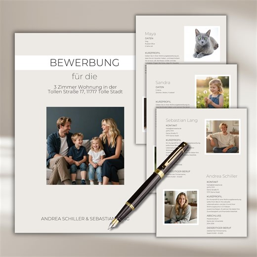 Modern Apartment Application for Families, Canva Template, Beige, Short Profile, Cover Letter, Professional Application Template, German, Template for Couples - Etsy