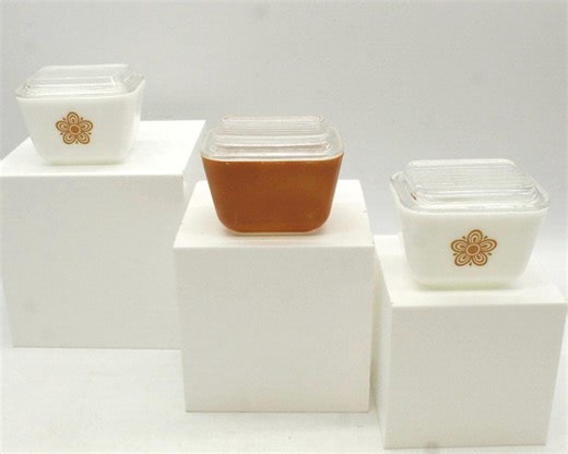 Vintage Pyrex Butterfly Gold Set of Three Lidded Refridgerator Glass Dishes (S4028) - Etsy
