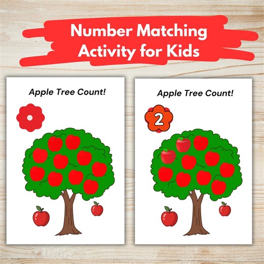 Number Matching Activity for Kids | Apple Counting Printable | Preschool Math Activity | Educational PDF - Etsy