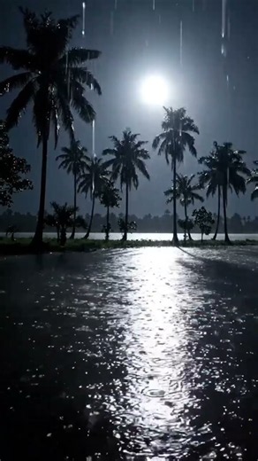 Relaxing Lakeshore Rain 🌧️ Glowing Water Ripples & Calm Tropical Night