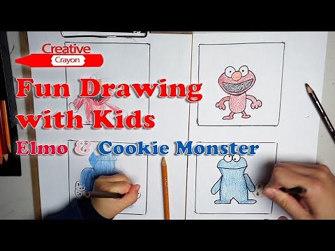 How to draw Elmo and Cookie Monster from Sesame Street. Drawing tutorial for kids.