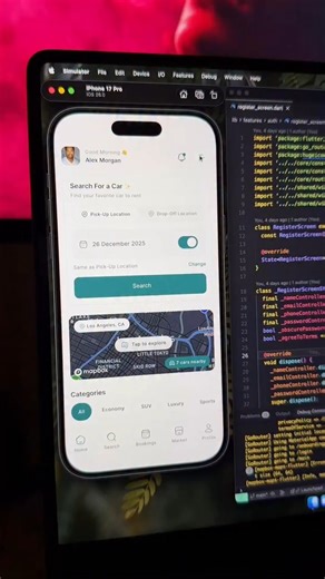 Flutter || App || UI Design on Instagram: "✨ Launch Your Car Rental or Car Marketplace App in DAYS with CarZone – Flutter UI Kit! 🚗📍 Stop wasting months building from scratch. CarZone is a production-ready Flutter UI Kit designed for modern car rental & marketplace apps. ✅ 45+ Pre-built Screens (Auth, Booking Flow, Marketplace, Chat, Profile & more) ✅ Full Mapbox Integration (car discovery, live rental tracking, location picker) ✅ Modern Flat Design inspired by top industry apps ✅ Rental + Car